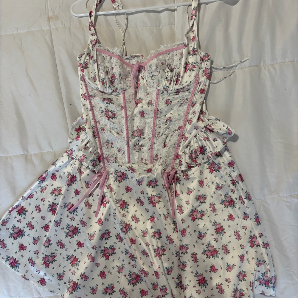 For Love and Lemons x Victoria’s Secret Floral Pink Trim Corset Dress